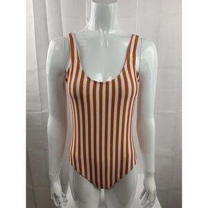 Women's Stripe Swim Deep Side Scoop Tank One Piece Swimsuit Sz Small NWT